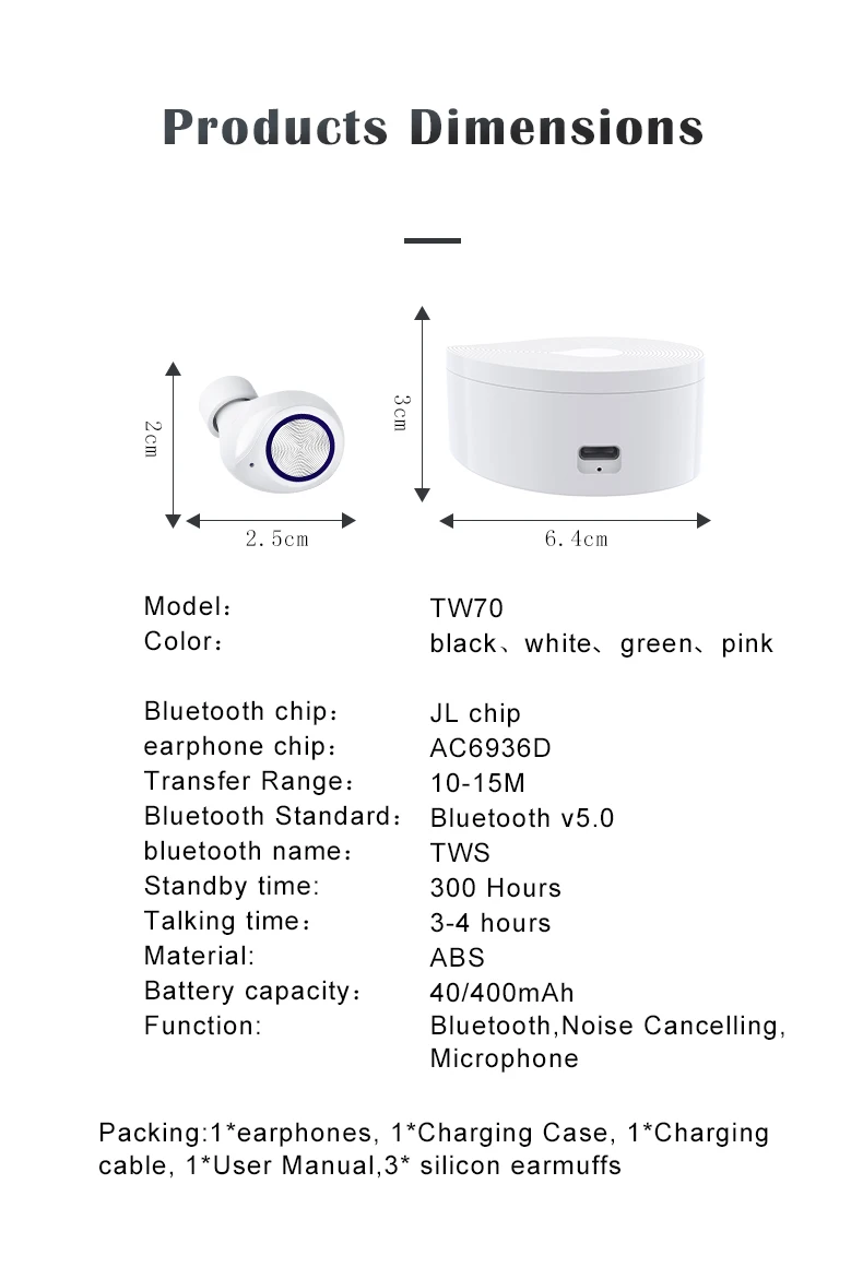 Беспроводные Bluetooth наушники TWS TW70 сенсорные 5 0 Портативные водонепроницаемые