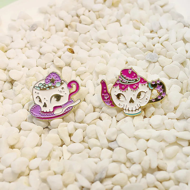 XCMRYSP Изысканный Фиолетовый Скелет кофейная чашка значок брошь металлическая