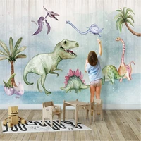 custom 3d 8d wallpaper mural dinosaur wood board childrens room bedroom background wall decoration painting
