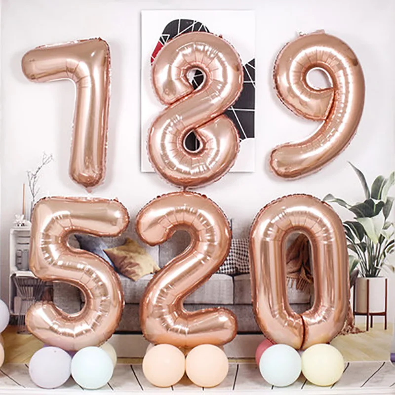 

40inch Number Aluminum Foil Balloons Rose Gold Silver Digit Figure Balloon Child Adult Birthday Wedding Decor Party Supplies