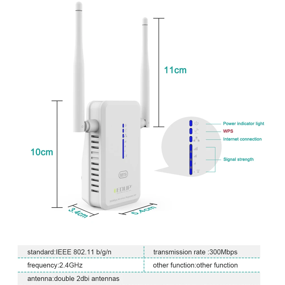 EDUP беспроводной WiFi ретранслятор 300 Мбит/с 802.11N/B/G Wifi расширитель диапазона 2 * 2dbi