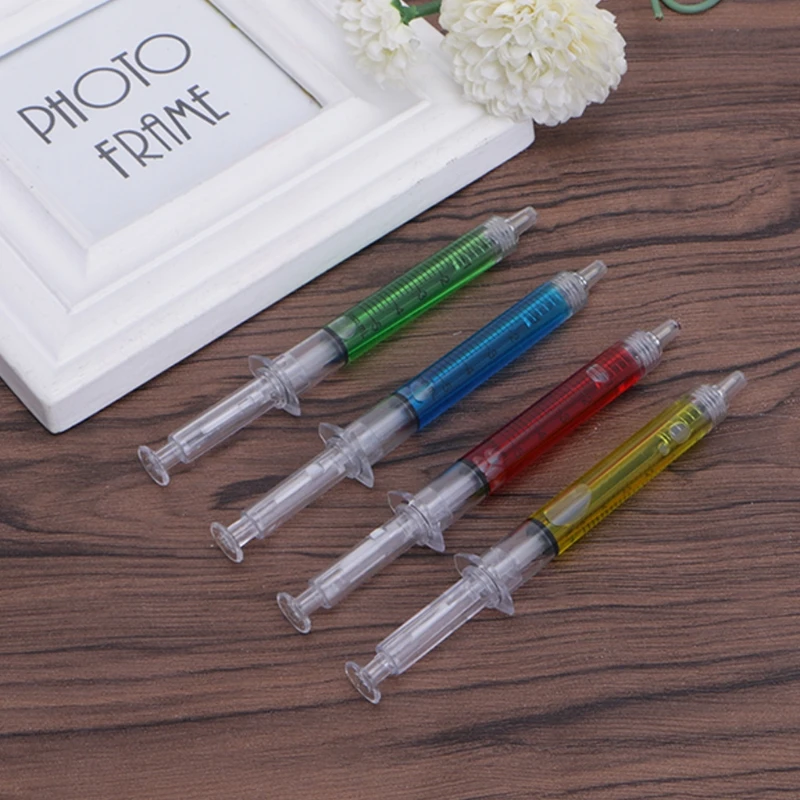 

New 4Pcs Novelty Injection Syringe Gel Pen Ballpoint Black Ink Liquid Style