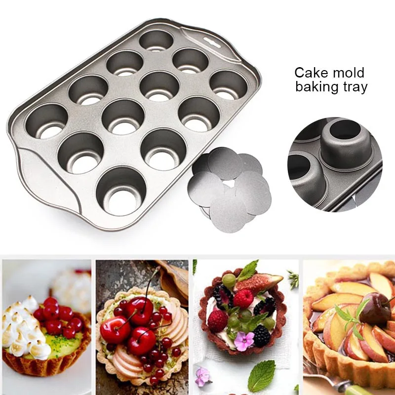 

12 Grid DIY Baking Tray Tools Non-stick Steel Mold Egg Tart Baking Tray Dish Muffin Cake Mould Round Biscuit Pan Kitchen Tools