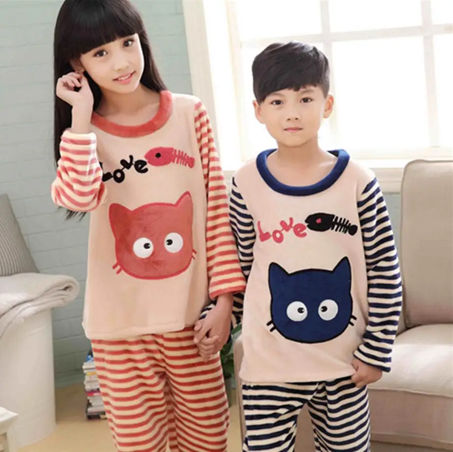 Пижамный комплект для детей Зимняя Детская домашняя одежда Фланелевая пижама с