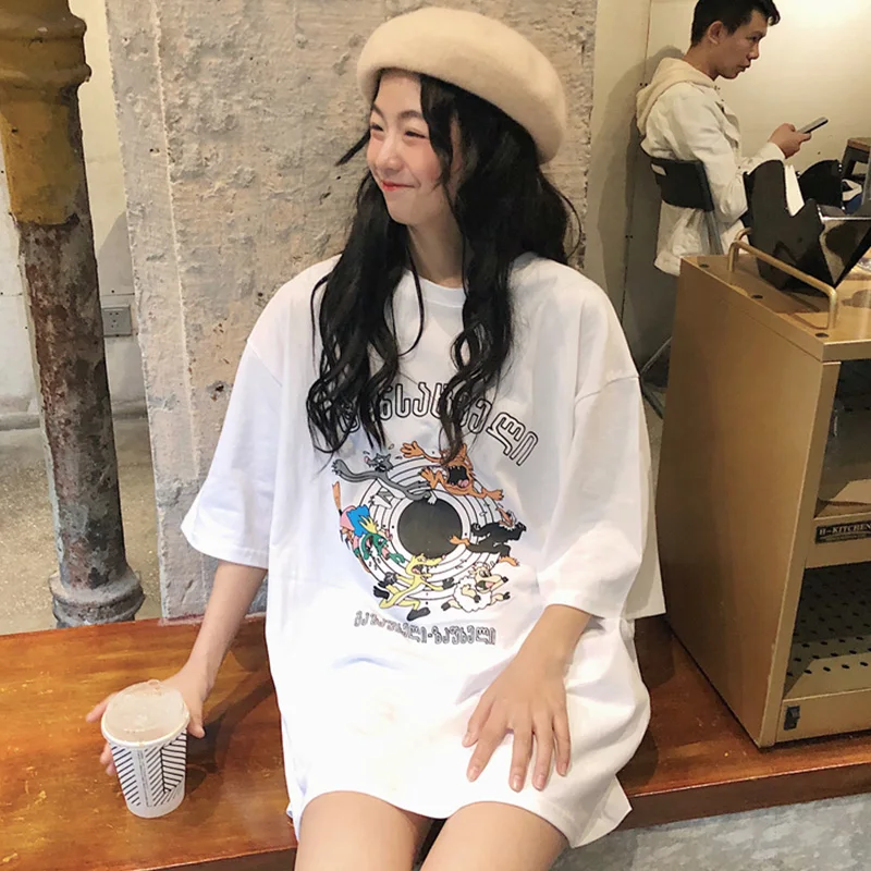 Футболки Женская Длинная свободная одежда с рукавом до локтя для пар футболка