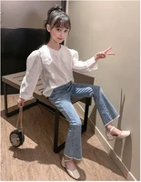 new 5 10 year old version of the big child girl baby light blue skinny flared pants western style little girl trousers trendy