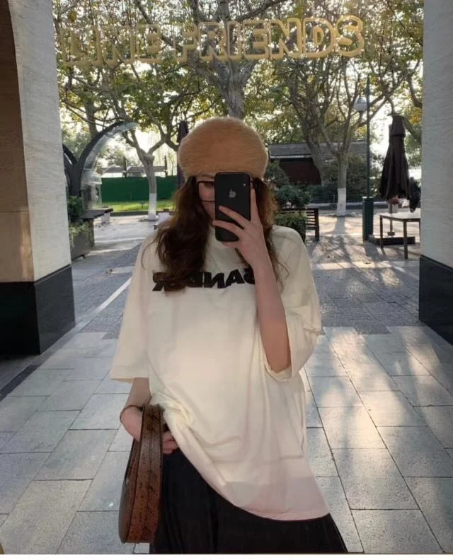 

Tees Women Casual T Shirt Print Number Letter T-shirt Oversize White Short Sleeve 100% Cotton Tops 2021 Spring Summer New J1