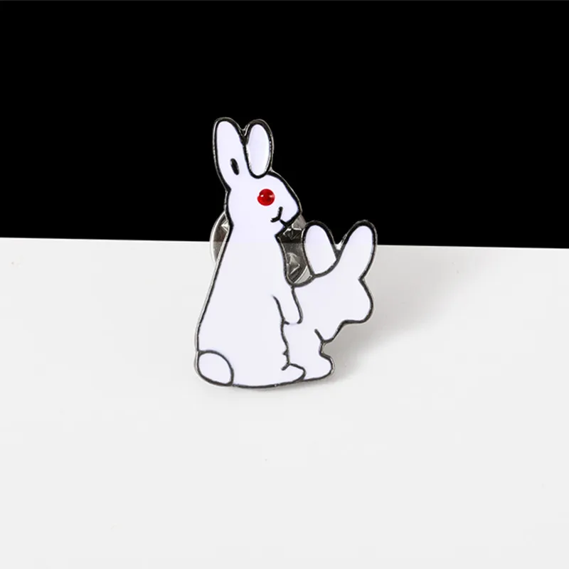 Милый белый кролик брошь мультфильм животное эмаль металлическая пряжка булавка