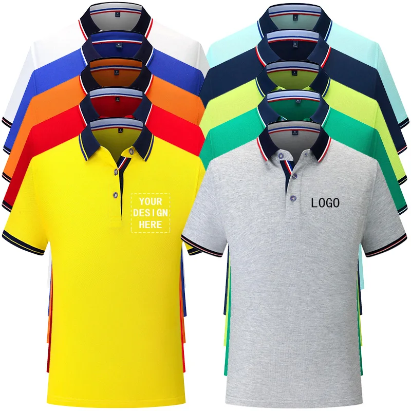 

Custom embroidery logo polo shirt company work uniform Printing text or DIY photos-Staff Unisex Short Sleeve Cotton Polos