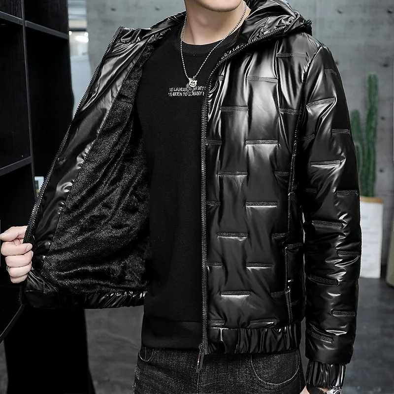 Men's Winter Jacket 2021 Men's Bright Face Down Cotton Coat Male Coat New Coat Loose Hooded Thickened for Warmth Men's Jacket