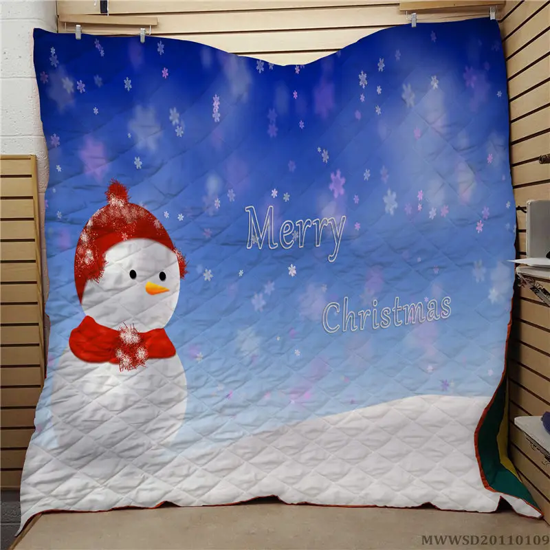 

Merry Christma Creative Snowmen Print Quilt Fashionable Soft Bedroom Decoration For All Seasons
