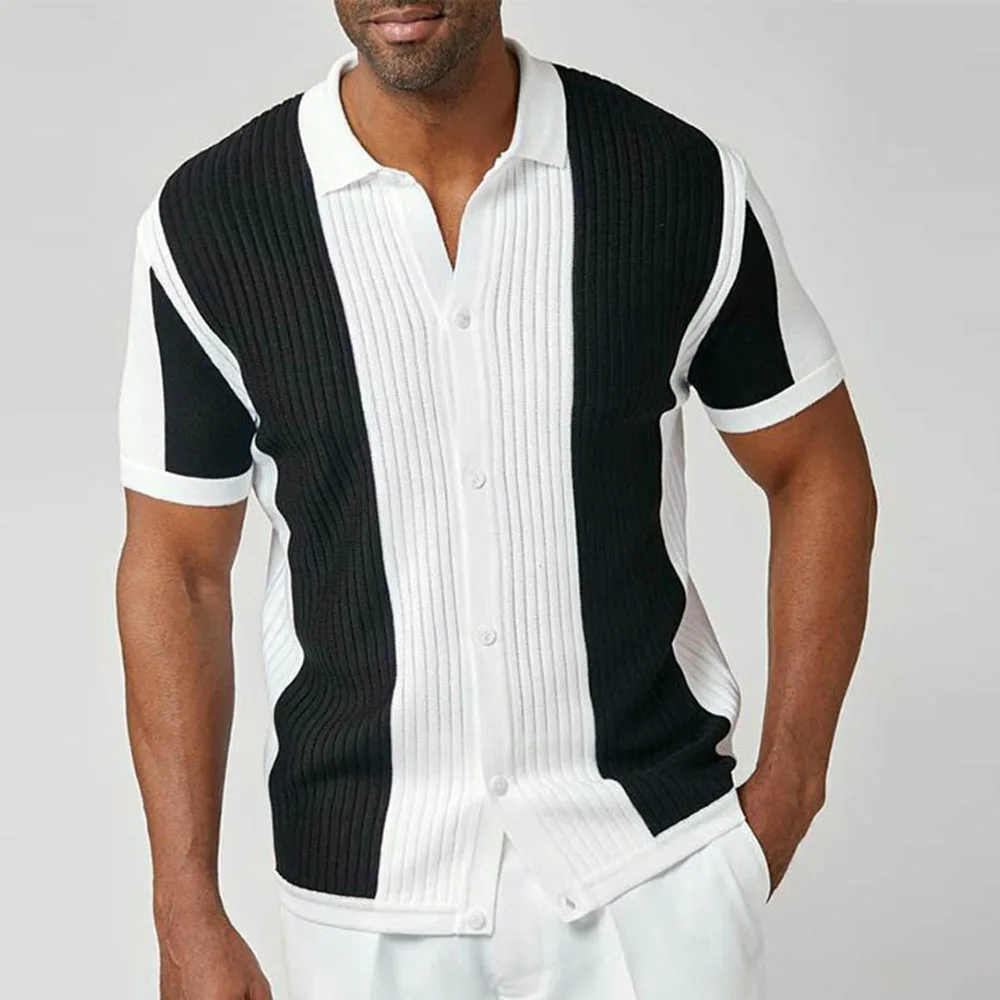 

Western Style 2021 Summer New Splicing Color Sweater Fashion Casual Single-breasted Lapel Summer Cardigan T-shirt