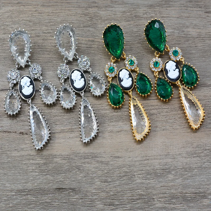 2020 Women Fashion Baroque green Crystal Tassel Earrings Water drop Vintage Statement Dangle Wedding Party Jewelry Gift | Украшения и