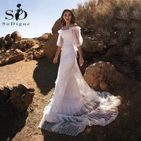 sodigne boho wedding dresses 2022 new off the shoulder half sleeves dot tulle wedding formal gown tiered women bride dress