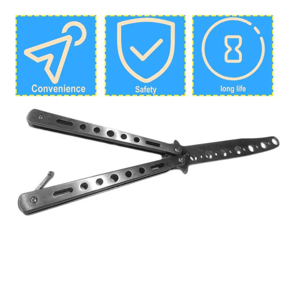 Серебряный металлический тренировочный нож для тренировок с бабочкой тусклый