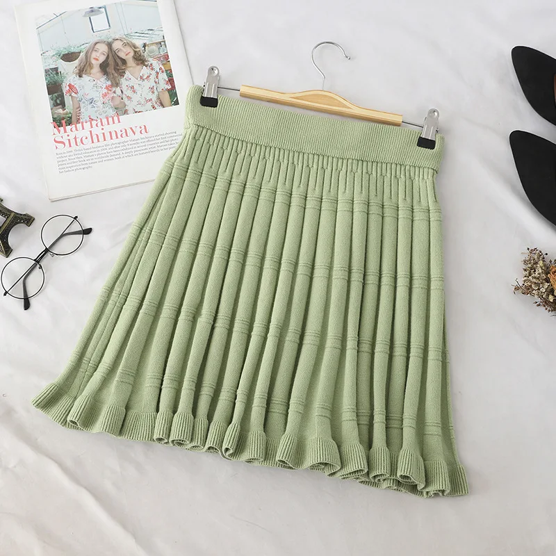 Осенне-зимняя женская трикотажная юбка 2019 Женская Ретро эластичная талия