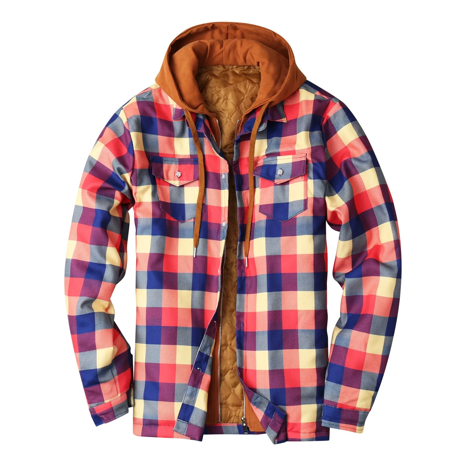 

chaquetas hombre Jacket For Men's Autumn Winter Warm Plaid Jacket Hooded Padded Loose Jacket Coat куртка зимняя мужская#A
