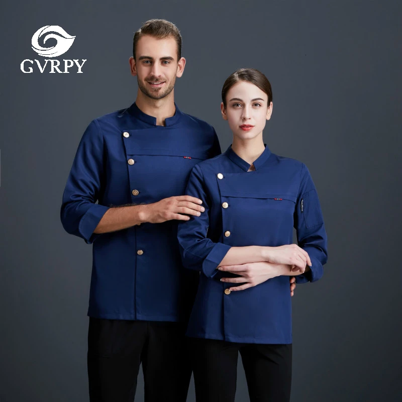 Синяя однобортная куртка с длинным рукавом для шеф повара Высококачественная
