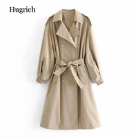 women 2021 fashion with belt double breasted trench coat vintage long sleeve pockets female outerwear chic overcoat