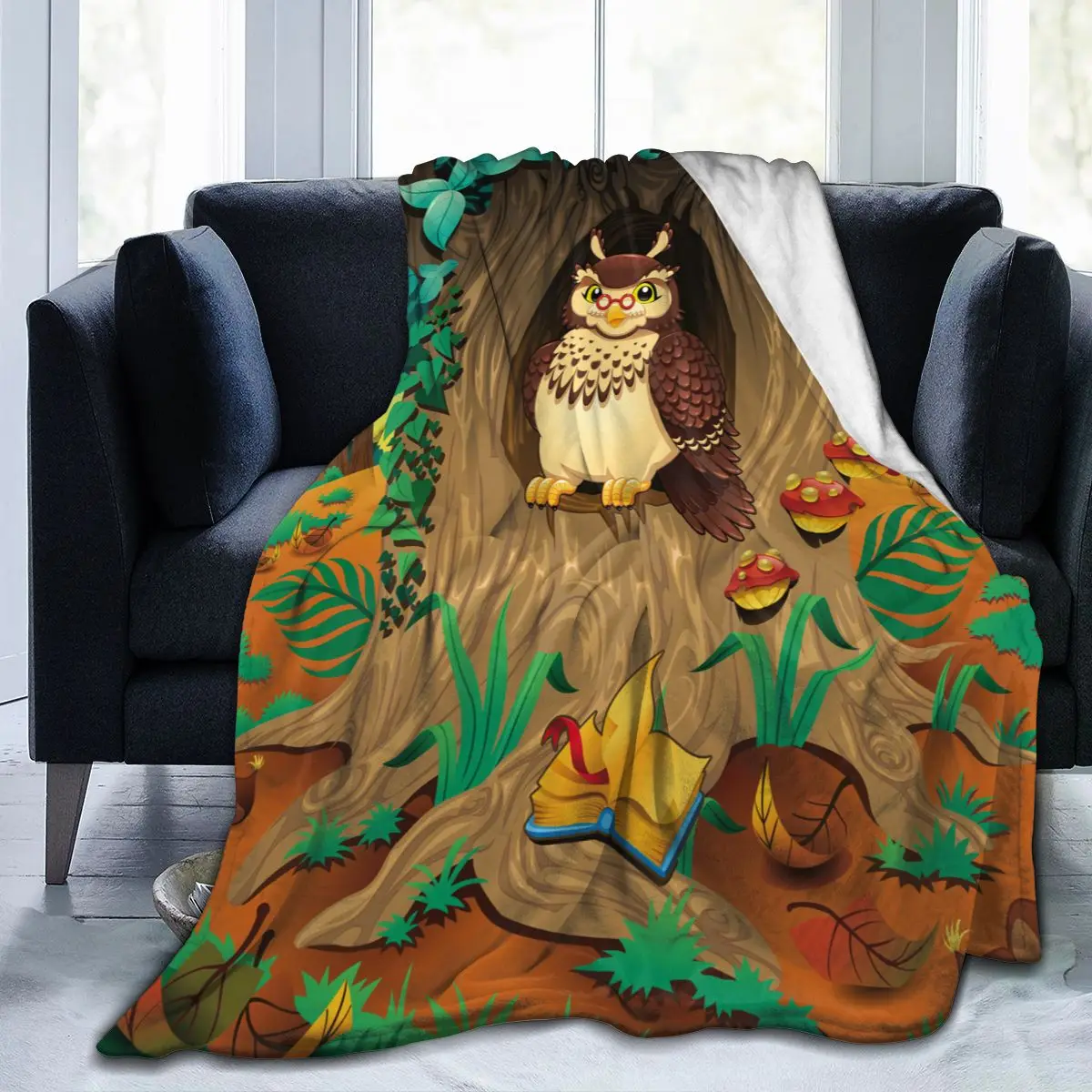 

Мягкое теплое фланелевое одеяло, портативное зимнее одеяло для путешествий с изображением естественной Совы и дерева, тонкое покрывало для...
