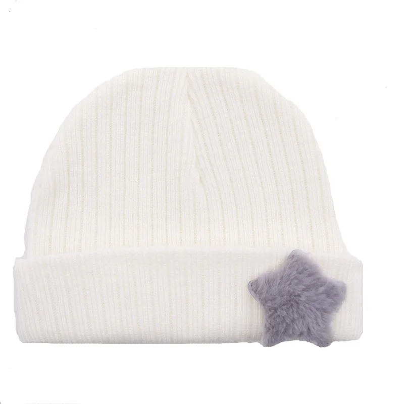 Мягкий мех в полоску и со звездами вязаные шапки для новорожденных повседневный