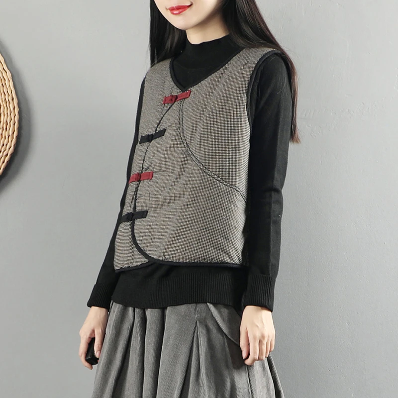 

Autumn Women Vest Coats Cotton Linen Cardigan 2019 Winter New Vintage Button Waistcoat Thick Warm Fall Women Clothing FF2501