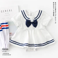baby baby 2021 summer newborn triangle creeping suit baby navy collar baby solid color bag fart clothes