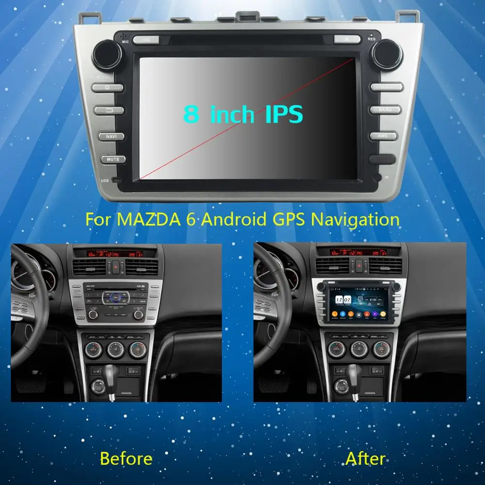 Автомобильный DVD плеер 8 дюймов IPS ядер 4 Гб ОЗУ + 64 ПЗУ Android 9 0 GPS навигатор для Mazda6