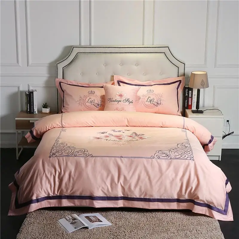 

Luxury Bedding set Embroidery 60S Egypt Cotton Queen/King Size Tribute Silk Bed set Duvet Cover Bedsheet Pillowcase