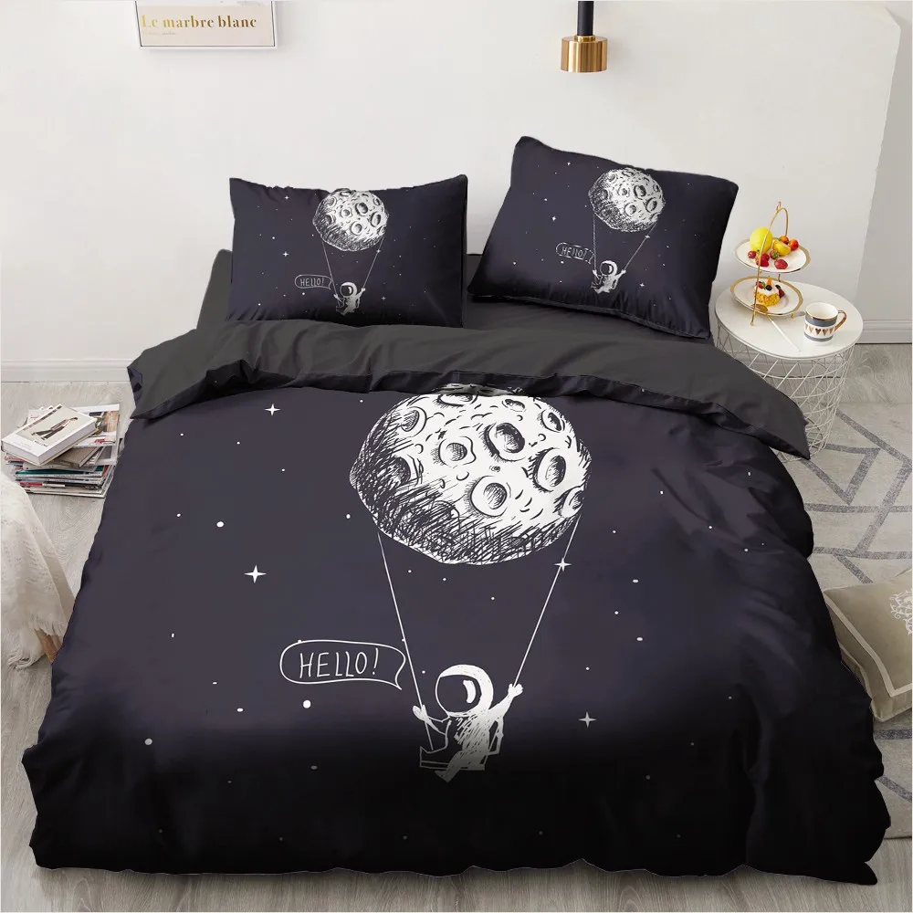

3D Custom Design Cartoon Quilt Cover Sets Space Comforther Covers Pillow Sham Full Queen Double Single Size Black Bedding Set