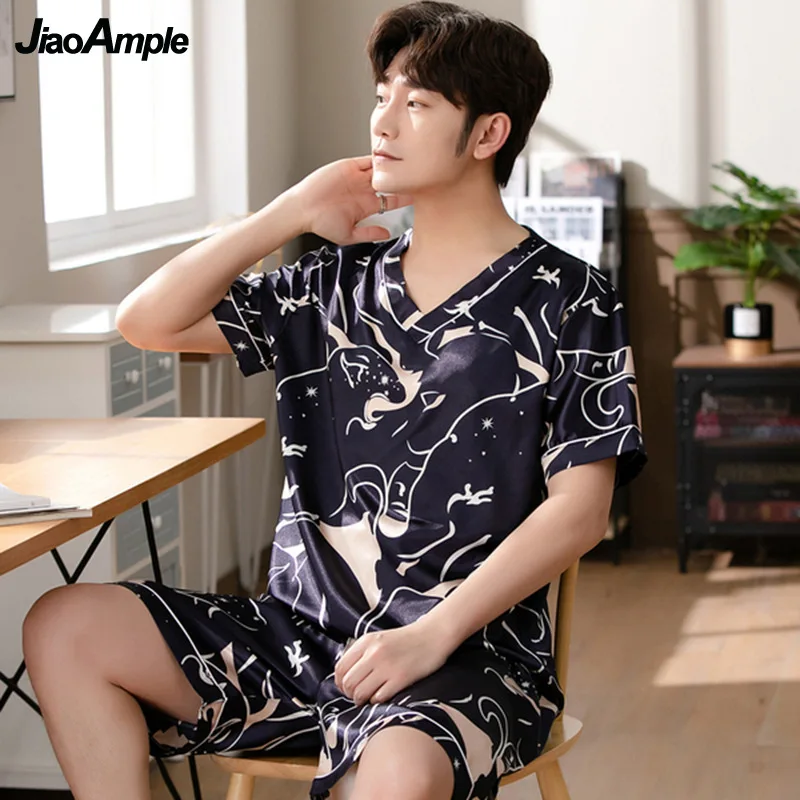 Мужская Летняя Пижама с V-образным вырезом тонкие шорты из вискозы коротким