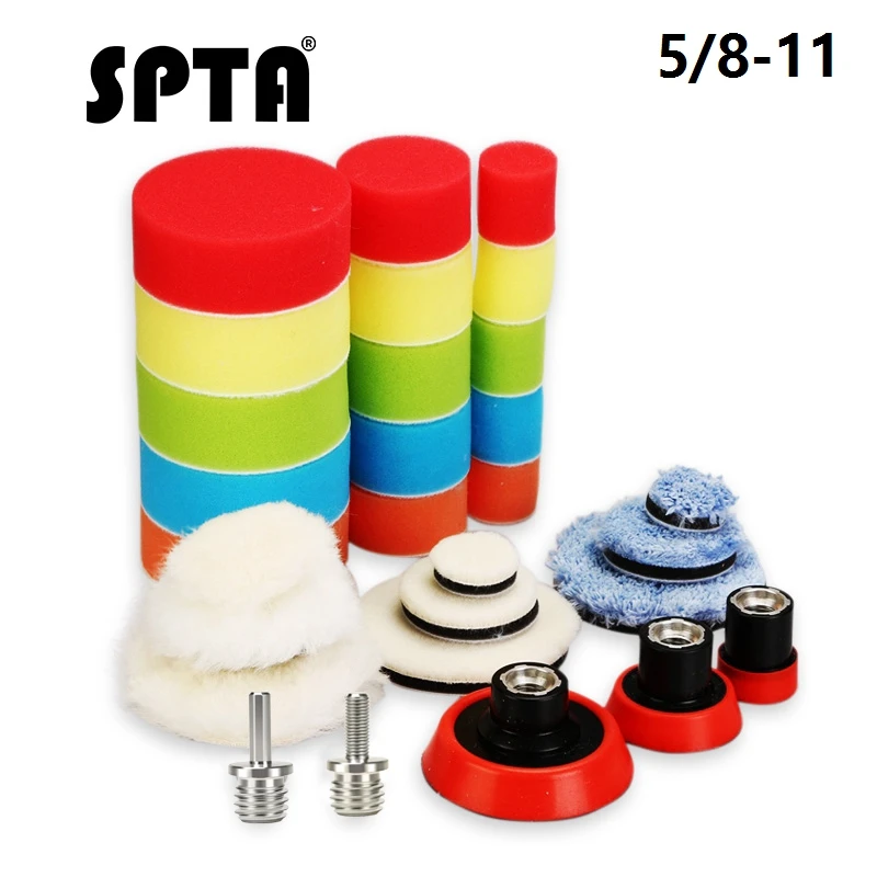 SPTA 29 шт. 1/2/3 дюйма восковая губка полировальная Подушка шерстяные накладки опорная пластина система инструментов для полировки автомобиля для DA/RO полировальная машина - Цвет: 29pcs - 58 Thread