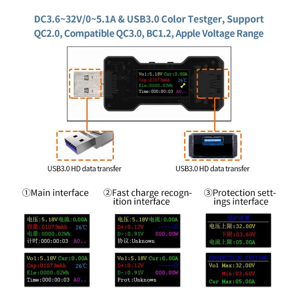 Многофункциональный FNB18 USB цветной экран Тестер DC Цифровой вольтметр Амперметр