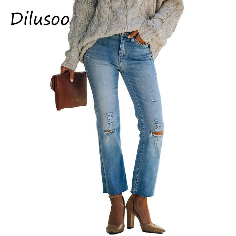 

Dilusoo Elastic Straight Jeans Pants Women Vintage Skinny Mom Ripped Jeans Female Cowboy Denim Pant Vaqueros Mujer Trousers 2021