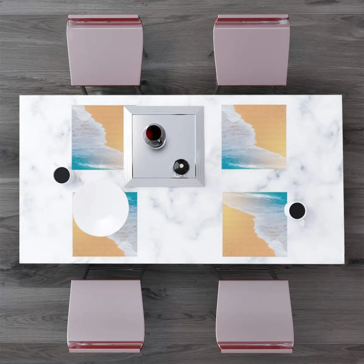 

Sea Wave Polyster Pad Dining Table Mats Coaster Bowl Cup Mat Kitchen 4 Pack Placemats Home Decor