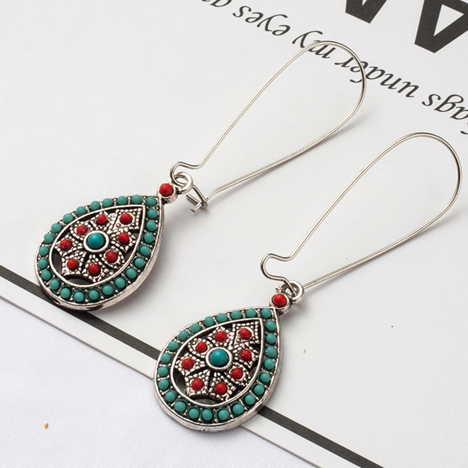 Винтажные богемные красные длинные капельные Висячие серьги для женщин, свадебный подарок, индийские ювелирные изделия, орнамент для девочки