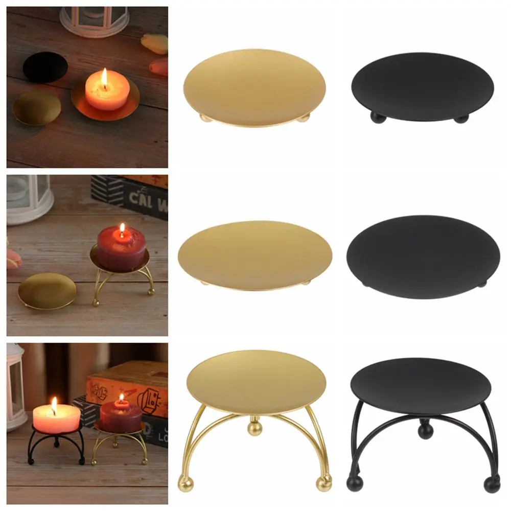 

Nordic Style Candle Holder Black Gold Round Plate Candlestick Wrought Iron Craft Candelabra Wedding Festival Party Supplies Gift