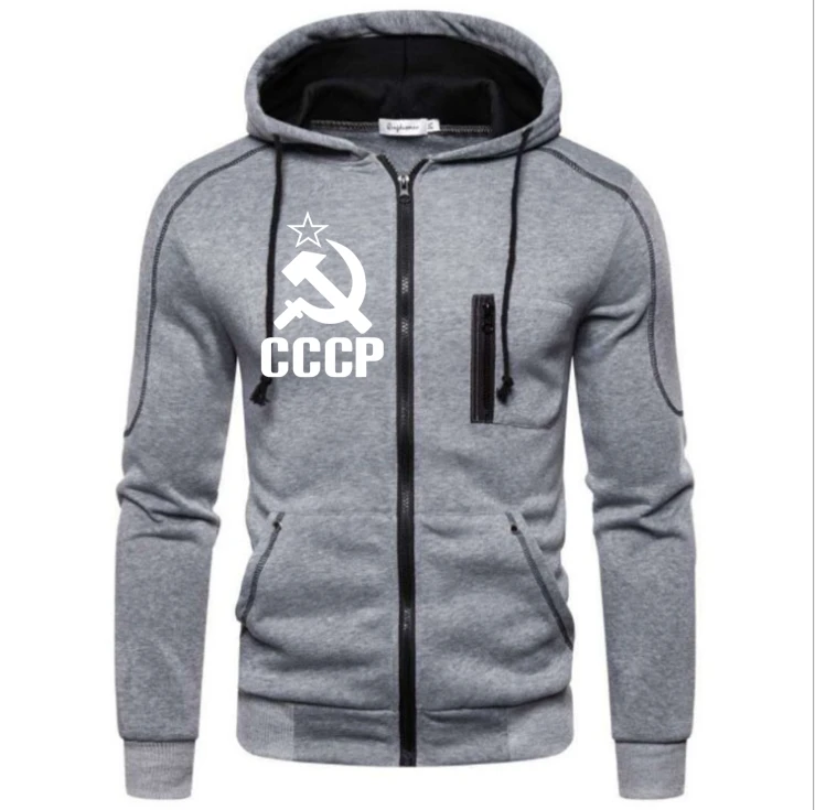 

New Arrival CCCP Russia Men's Casual Hoodies Fashion Zipper red black Hooded Sweatshirt Man's Warm Hoody Streetwear Hip Hop Coat