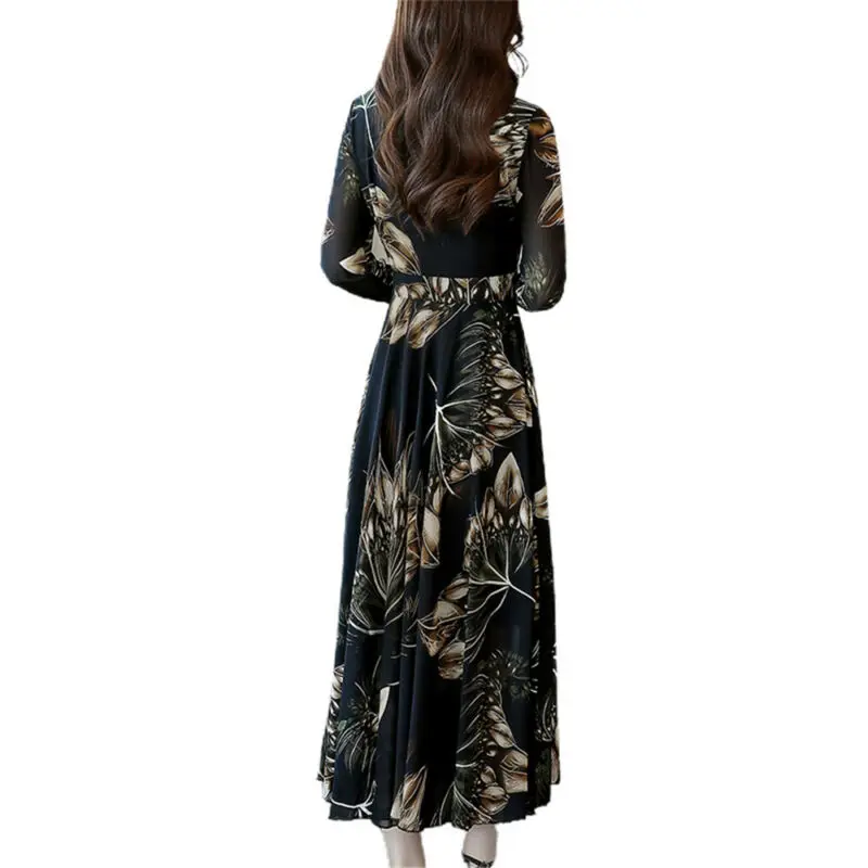 

Womens Casual Evening Party Dresses Floral Print A-Line Flared V Neck Midi Dress