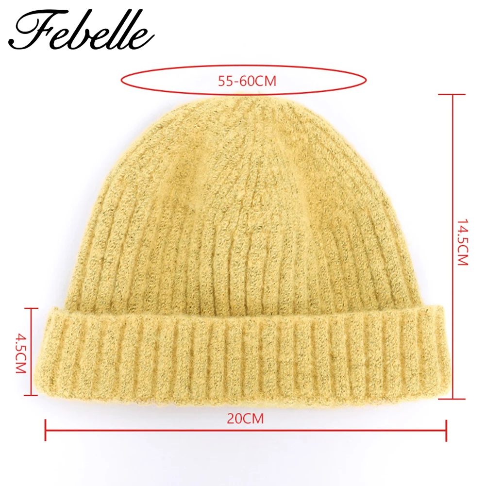 Зимняя Вязаная Шапка бини Febelle унисекс из шерсти шляпа повседневные облегающие