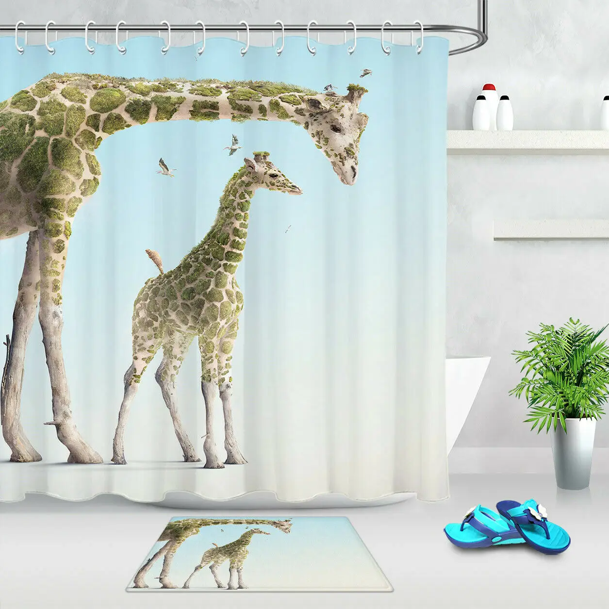 

Водонепроницаемая занавеска для душа из ткани с изображением диких животных, жирафов, наборы аксессуаров для ванной комнаты