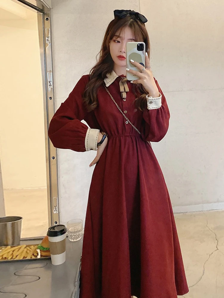 plus size vintage dresses women 2021 winter long sleeve retro french elegant dress female casual party one piece dress korean free global shipping