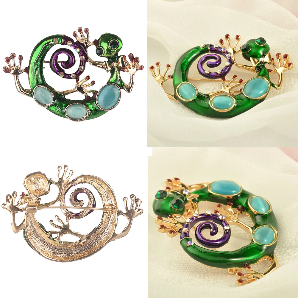 Зеленый ящерица Змея Брошь из сплава с эмалью Готический Gecko уникальным