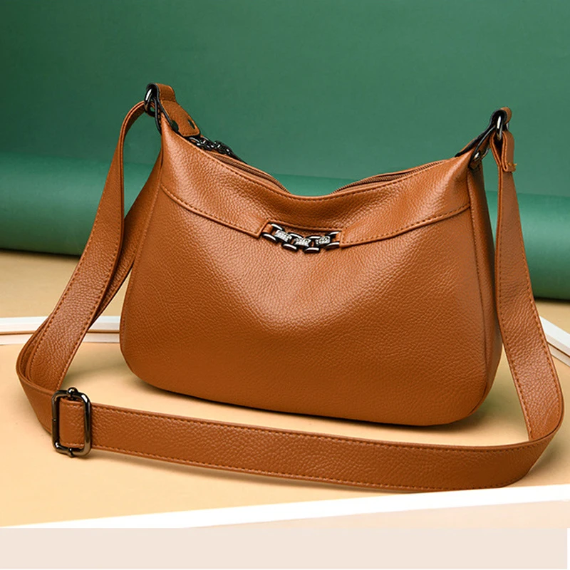 

Simple Textured Solid Women's Shoulder Messenger Bags 2021 PU Leather Fashion Shopper Crossbody Bag Designer Handbag For Woman