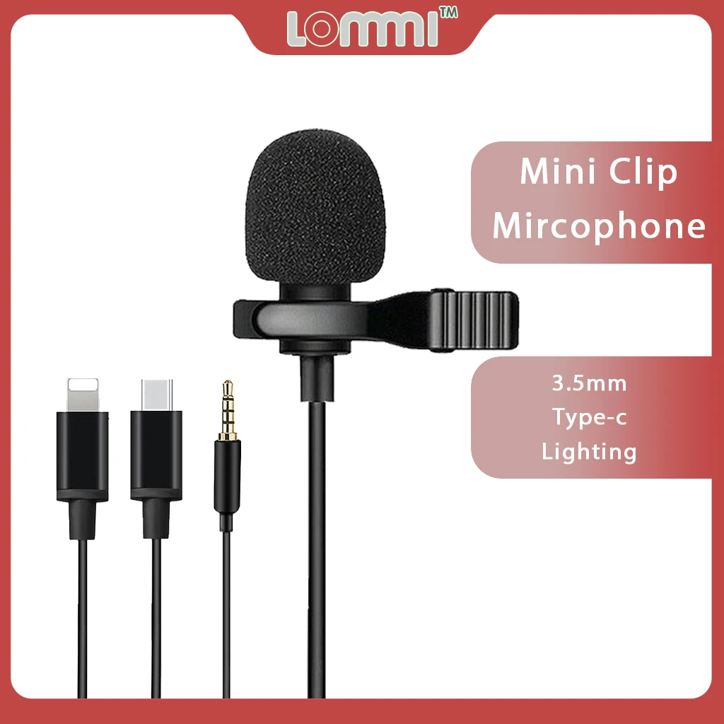 Микрофон LOMMI с клипсой на микрофоне, 1,5 м, Мини Портативный конденсаторный микрофон на лацкане, проводной микрофон типа C/3,5 мм/интерфейс с раз...