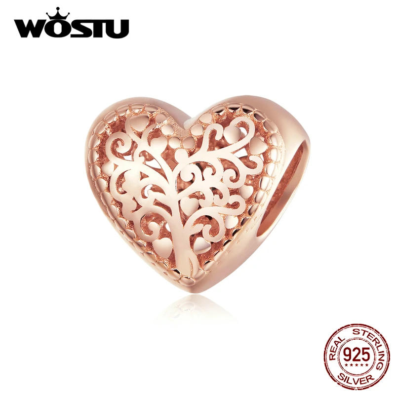 Женский ажурный браслет WOSTU розовое золото 925 пробы серебряное дерево жизни кулон