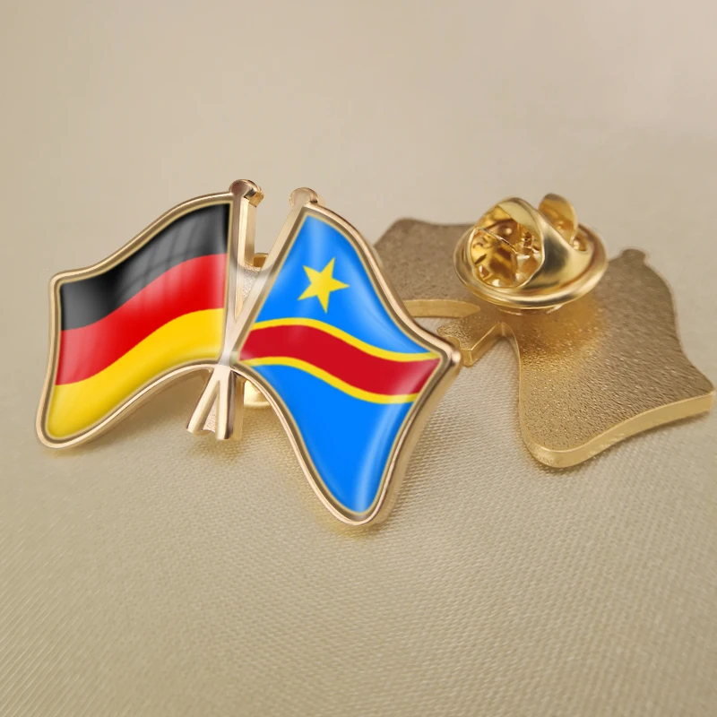 

Germany and Congo Democratic Republic Crossed Double Friendship Flags Lapel Pins Brooch Badges