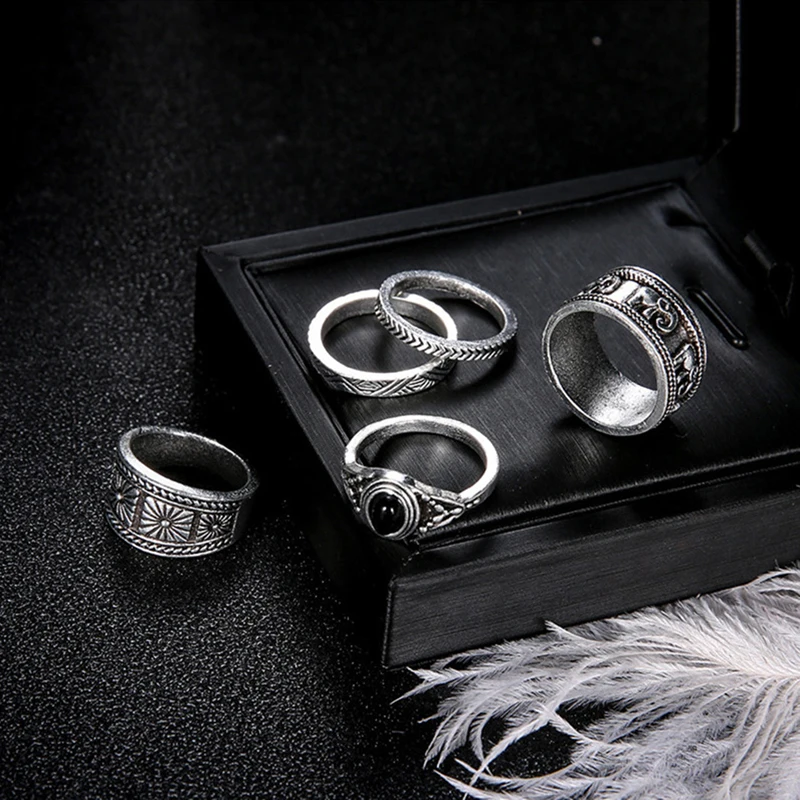 Серебряный цвет большой нержавеющей стали богемный набор колец винтажные