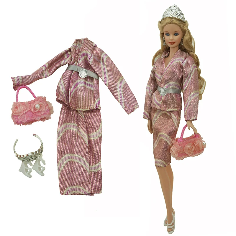 

Fashion Pink 1/6 Doll Clothes For Barbie Clothes Outfit Set Crown Jacket Coat Top Skirt Handbag Belt Shoes 11.5" Dolls Accessory