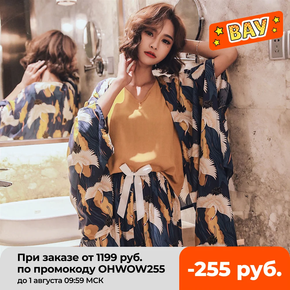 

JULY'S SONG 4 Pieces Soft Autumn Summer Women Pajamas Sets Floral Printed Sleepwear With Shorts Female Leisure Nightwear Suit